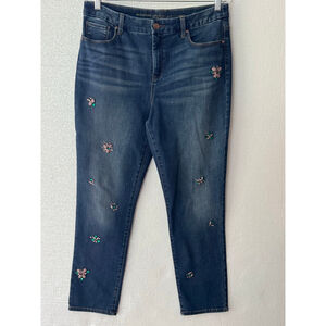 Chico's Blue So Slimming Embellished Girlfriend Ankle Jeans US 10